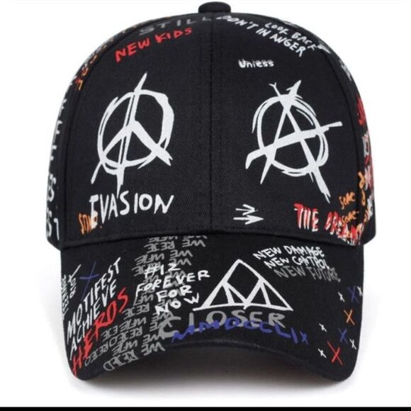 Billie Ellish Five Panel Hat - Adjustable - Unisex -  Black Blue - Y2k Festival - Picture 6 of 7